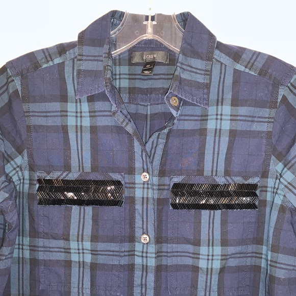 J. Crew Beaded Chevron Popover In Plaid - Picture 4 of 16